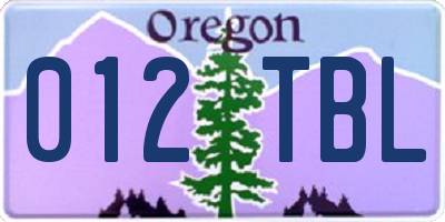 OR license plate 012TBL