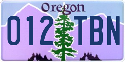 OR license plate 012TBN