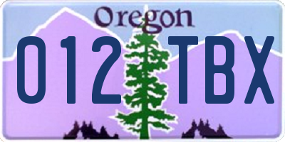 OR license plate 012TBX