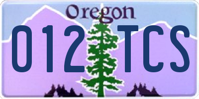 OR license plate 012TCS