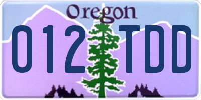 OR license plate 012TDD