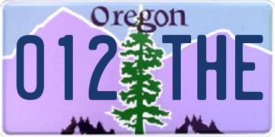OR license plate 012THE