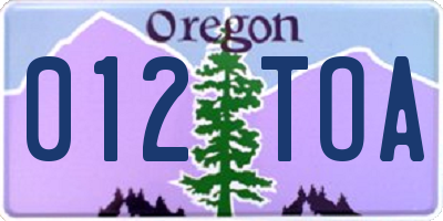 OR license plate 012TOA
