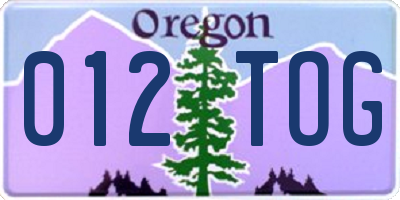 OR license plate 012TOG