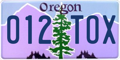 OR license plate 012TOX