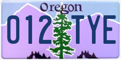 OR license plate 012TYE