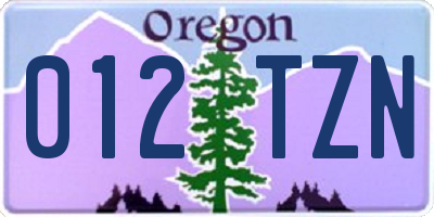 OR license plate 012TZN