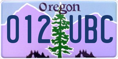 OR license plate 012UBC