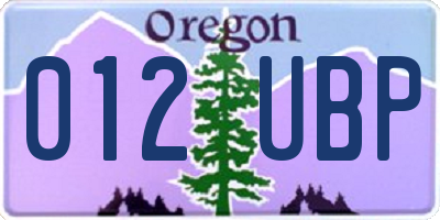OR license plate 012UBP