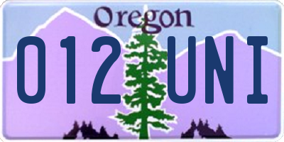 OR license plate 012UNI