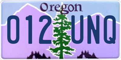OR license plate 012UNQ