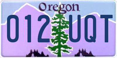 OR license plate 012UQT