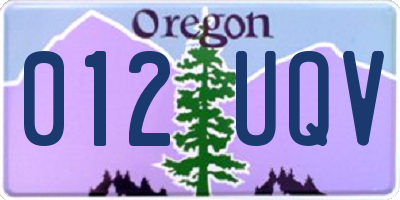 OR license plate 012UQV