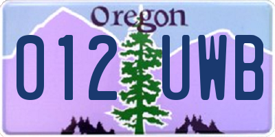 OR license plate 012UWB