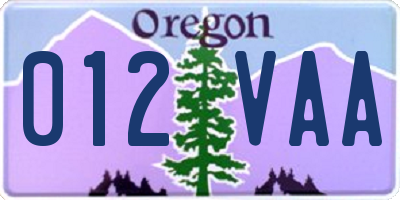 OR license plate 012VAA