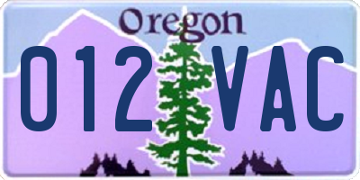 OR license plate 012VAC