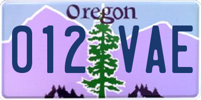 OR license plate 012VAE