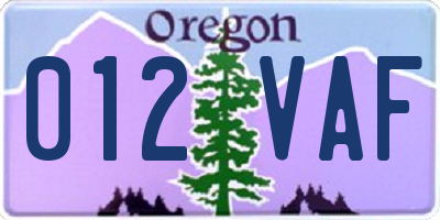OR license plate 012VAF