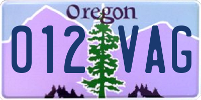 OR license plate 012VAG