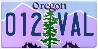 OR license plate 012VAL