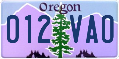 OR license plate 012VAO