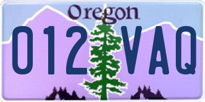 OR license plate 012VAQ