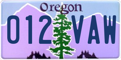 OR license plate 012VAW
