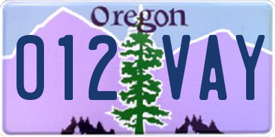 OR license plate 012VAY