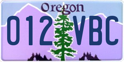 OR license plate 012VBC