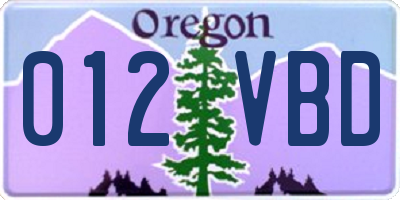 OR license plate 012VBD
