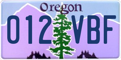 OR license plate 012VBF