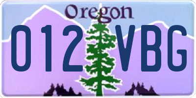 OR license plate 012VBG