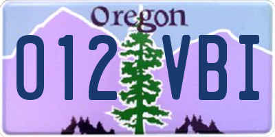 OR license plate 012VBI