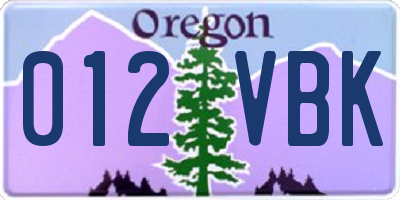 OR license plate 012VBK