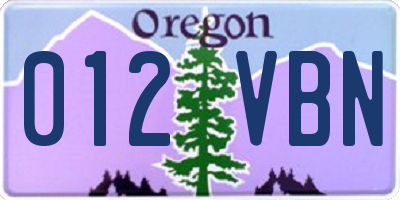 OR license plate 012VBN