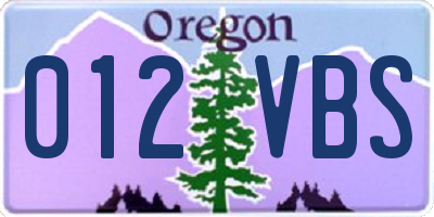 OR license plate 012VBS