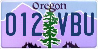OR license plate 012VBU