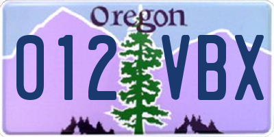 OR license plate 012VBX