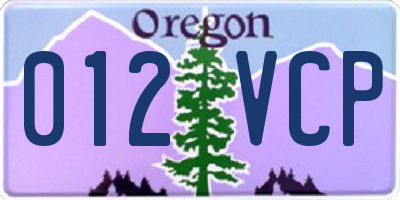 OR license plate 012VCP
