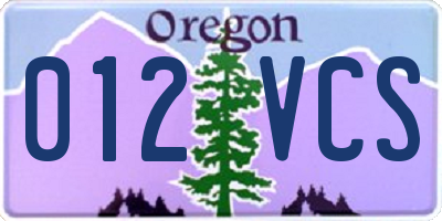 OR license plate 012VCS