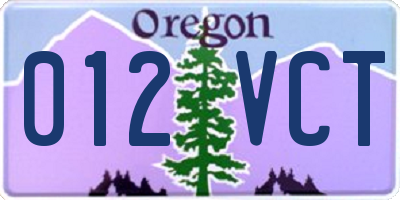 OR license plate 012VCT