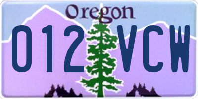 OR license plate 012VCW