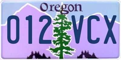 OR license plate 012VCX