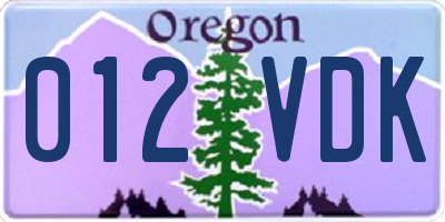 OR license plate 012VDK