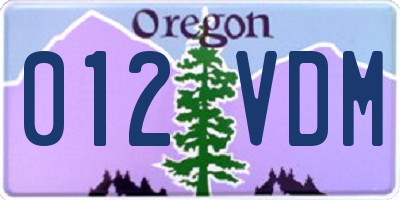 OR license plate 012VDM