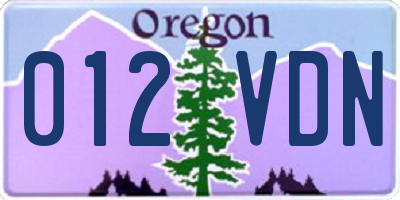 OR license plate 012VDN