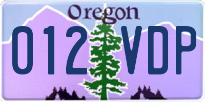 OR license plate 012VDP