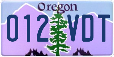 OR license plate 012VDT