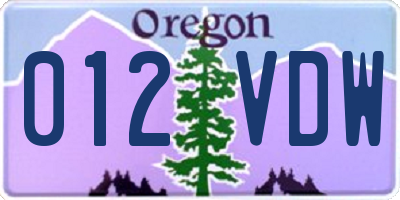 OR license plate 012VDW