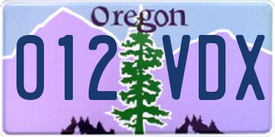 OR license plate 012VDX